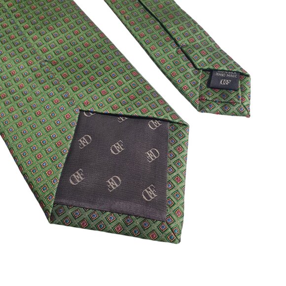 Daniel De Fasson Green Hand Made Silk Necktie Geometric Diamond Pattern Dad Gift - Picture 5 of 5